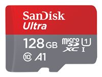 SanDisk Ultra - Flash-muistikortti (microSDXC to SD -adapteri sisältyvä) - 128 Gt - A1 / UHS Class 1 / Class10 - microSDXC UHS-I SDSQUAB-128G-GN6MA