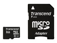 Transcend Premium - Flash-muistikortti (sovitin microSDHC:stä SD:hen sisältyvä) - 8 Gt - UHS Class 1 / Class10 - 300x - microSDHC UHS-I TS8GUSDU1