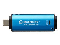 Kingston IronKey Vault Privacy 50C - USB Flash-asema - salattu - 64 Gt - USB-C 3.2 Gen 1 - TAA-yhteensopiva IKVP50C/64GB