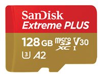 SanDisk Extreme PLUS - Flash-muistikortti (microSDXC to SD -adapteri sisältyvä) - 128 Gt - A2 / Video Class V30 / UHS-I U3 / Class10 - microSDXC UHS-I SDSQXBD-128G-GN6MA