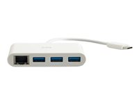 C2G USB C Ethernet and 3 Port USB Hub White - Hub - 3 Ports - Verkkosovitin - USB-C - Gigabit Ethernet x 1 + USB 3.0 x 3 - valkoinen 82409