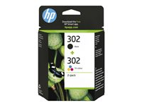 HP 302 - 2 pakettia - musta, väri (sinivihreä, sinipunainen, keltainen) - alkuperäinen - mustepatruuna malleihin Deskjet 1110, 21XX, 36XX; ENVY 45XX; Officejet 38XX, 46XX, 52XX X4D37AE