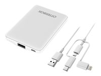 OtterBox Standard Mobile Charging Kit - Virtapankki - 5000 mAh - 10.5 watti(a) - 2.1 A - Apple Fast Charge, AFC (USB) - johdossa: Lightning/Micro-USB/USB-C - valkoinen 78-80836