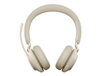 Jabra Evolve2 65 MS Stereo - Kuulokkeet + mikrofoni - korvien päällä - Bluetooth - langaton - USB-C - melua vaimentava - beige - sekä latausalusta - sertifioitu Microsoft Teamsille 26599-999-888