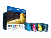 Brother LC1100 Value Pack - 4 pakettia - musta, keltainen, sinivihreä, magenta - alkuperäinen - mustepatruuna malleihin Brother DCP-185, DCP-385, DCP-6690, MFC-490, MFC-5490, MFC-5890, MFC-6490, MFC-990 LC1100VALBPDR