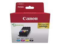 Canon CLI-551 BK/C/M/Y Multipack - 4 pakettia - 7 ml - musta, sinivihreä, magenta, keltainen - alkuperäinen - laatikko - mustesäiliö malleihin MAXIFY MG6650; PIXMA iP8750, iX6850, MG5550, MG5650, MG6650, MG7550, MX725; PIXUS MG7550 6509B015