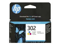 HP 302 - 4 ml - väri (sinivihreä, sinipunainen, keltainen) - alkuperäinen - mustepatruuna malleihin Deskjet 1110, 21XX, 36XX; ENVY 45XX; Officejet 38XX, 46XX, 52XX F6U65AE#UUS
