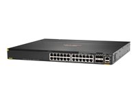 HPE Aruba 6300M - Kytkin - L3 - Hallinnoitu - 24 x 10/100/1000 (PoE+) + 4 x 1 gigabitin / 10 gigabitin / 25 gigabitin / 50 gigabitin SFP56 (maa-satelliittiyhteys / pinottava) - edestä ja sivulta taakse - telineeseen asennettava - PoE+ (720 W) JL662A